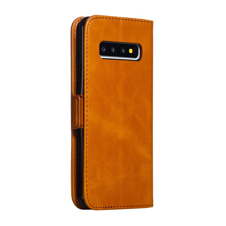Leather Wallet Stand Flip Phone Case Cover for Samsung Galaxy S10 - Brown-5