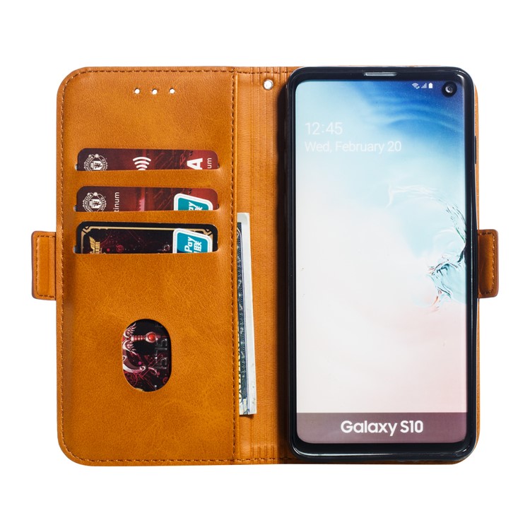 Leather Wallet Stand Flip Phone Case Cover for Samsung Galaxy S10 - Brown-7