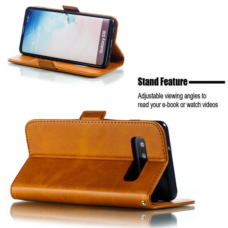 Leather Wallet Stand Flip Phone Case Cover for Samsung Galaxy S10 - Brown-8