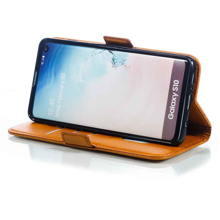 Leather Wallet Stand Flip Phone Case Cover for Samsung Galaxy S10 - Brown-9