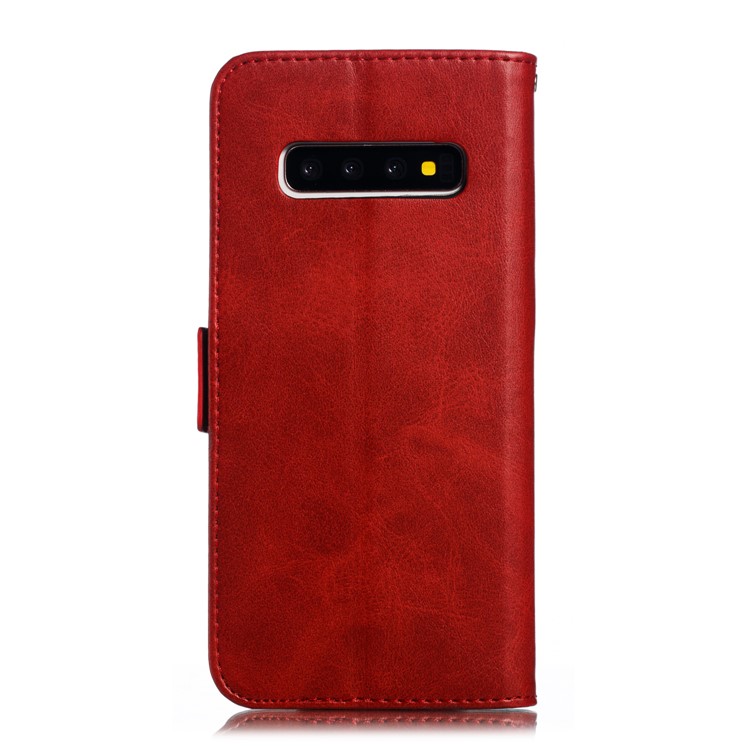 Leather Wallet Stand Flip Phone Case Cover for Samsung Galaxy S10 Plus - Red-3
