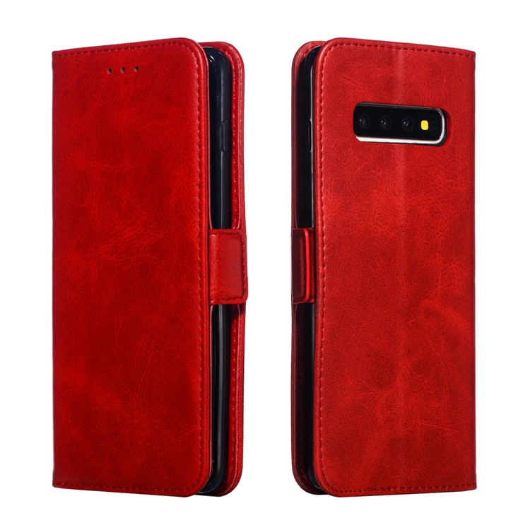 Leather Wallet Stand Flip Phone Case Cover for Samsung Galaxy S10 Plus - Red-6