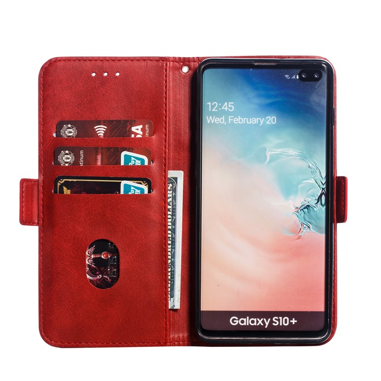 Leather Wallet Stand Flip Phone Case Cover for Samsung Galaxy S10 Plus - Red-7