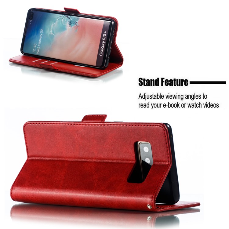 Leather Wallet Stand Flip Phone Case Cover for Samsung Galaxy S10 Plus - Red-8