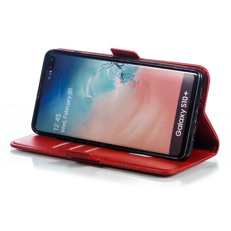 Leather Wallet Stand Flip Phone Case Cover for Samsung Galaxy S10 Plus - Red-9