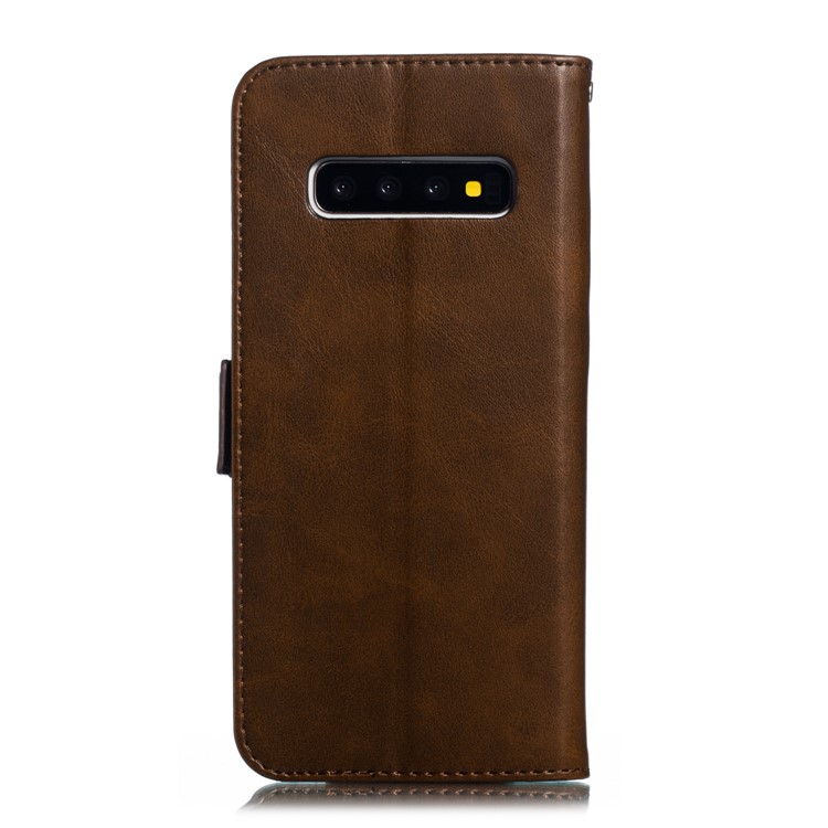 Leather Wallet Stand Flip Phone Case Cover for Samsung Galaxy S10 Plus - Coffee-3
