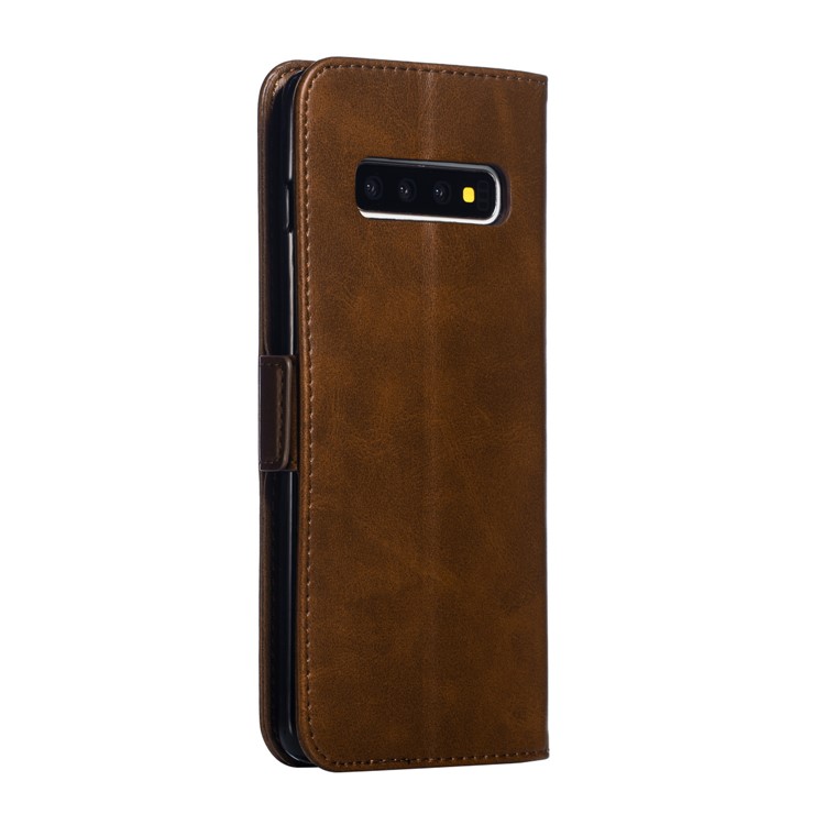 Leather Wallet Stand Flip Phone Case Cover for Samsung Galaxy S10 Plus - Coffee-5