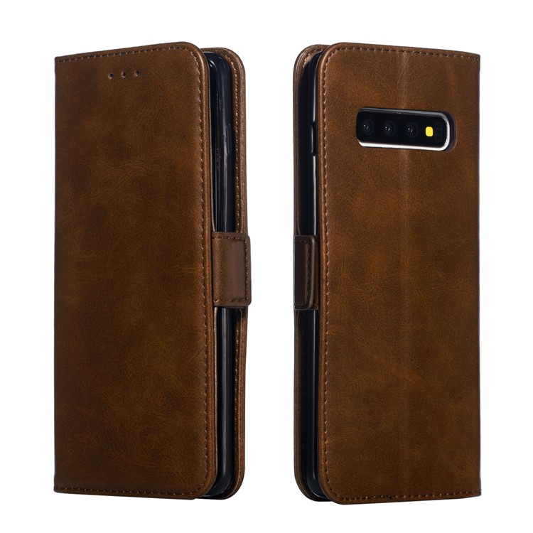 Leather Wallet Stand Flip Phone Case Cover for Samsung Galaxy S10 Plus - Coffee-6