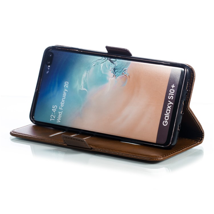 Leather Wallet Stand Flip Phone Case Cover for Samsung Galaxy S10 Plus - Coffee-9
