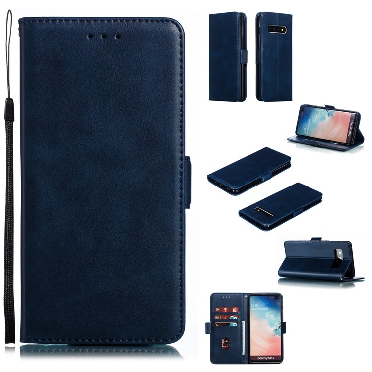 Leather Wallet Stand Flip Phone Case Cover for Samsung Galaxy S10 Plus - Blue-1