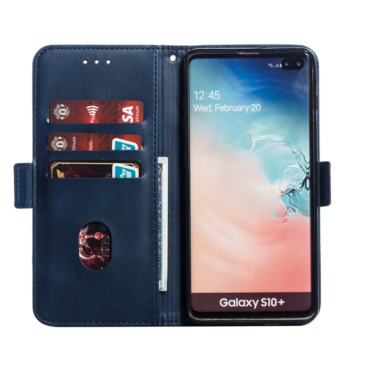 Leather Wallet Stand Flip Phone Case Cover for Samsung Galaxy S10 Plus - Blue-7