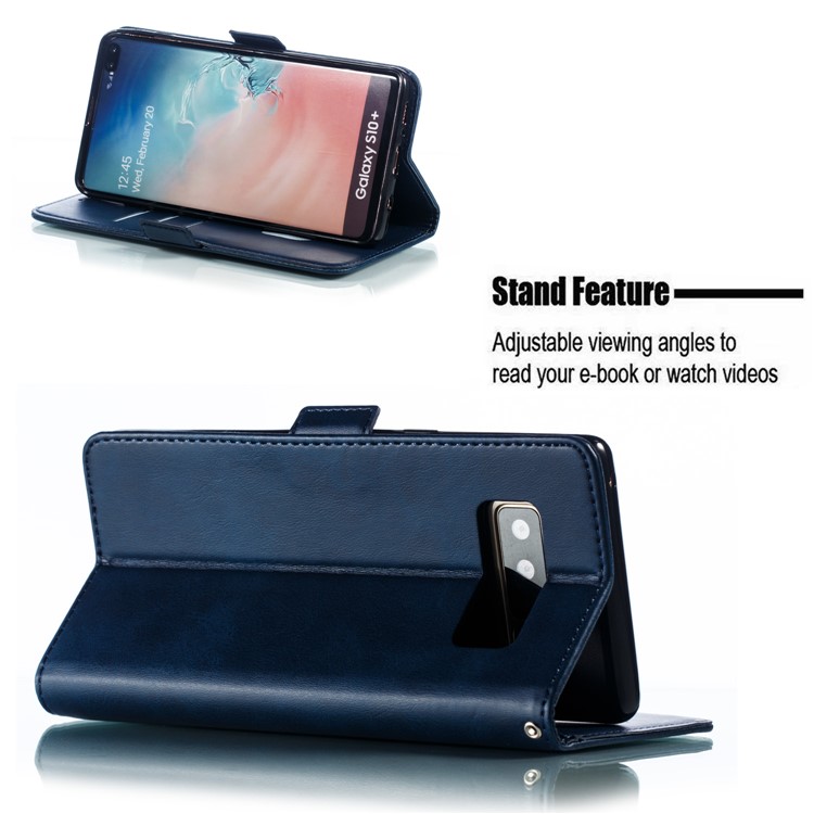 Leather Wallet Stand Flip Phone Case Cover for Samsung Galaxy S10 Plus - Blue-8