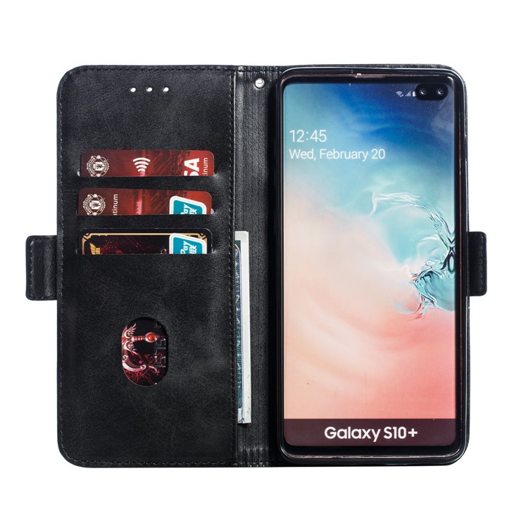 Leather Wallet Stand Flip Phone Case Cover for Samsung Galaxy S10 Plus - Black-8
