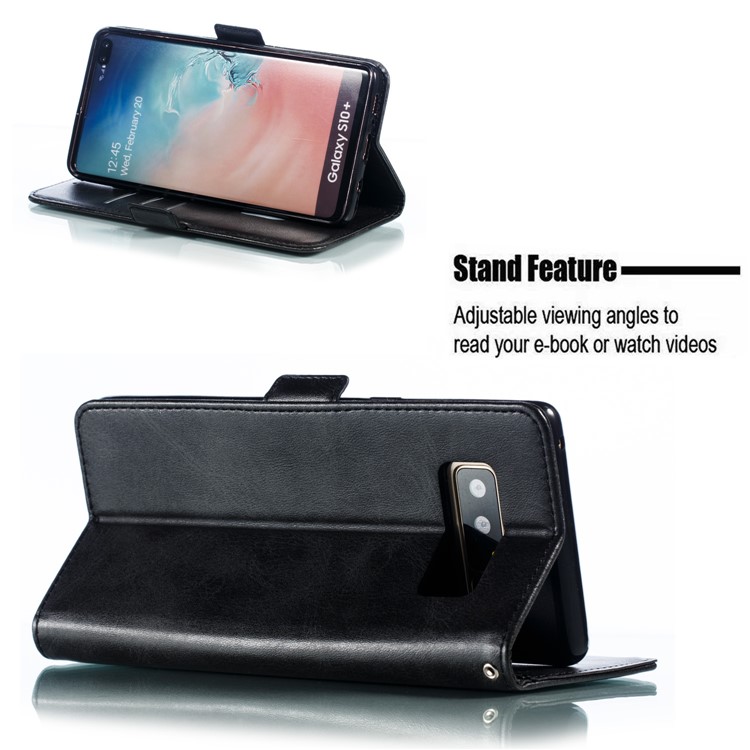 Leather Wallet Stand Flip Phone Case Cover for Samsung Galaxy S10 Plus - Black-9