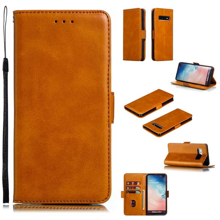 

Leather Wallet Stand Flip Phone Case Cover for Samsung Galaxy S10 Plus - Brown, Galaxy S10 Plus