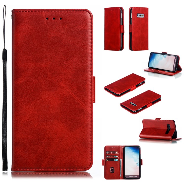 Leather Wallet Stand Flip Phone Case Cover for Samsung Galaxy S10e - Red-1