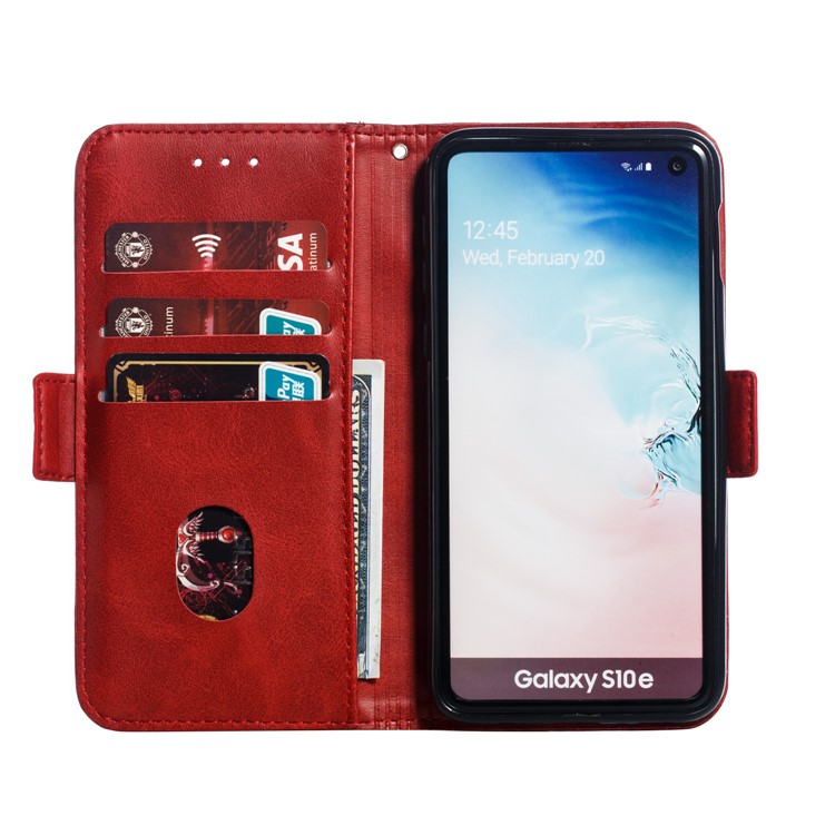 Leather Wallet Stand Flip Phone Case Cover for Samsung Galaxy S10e - Red-7