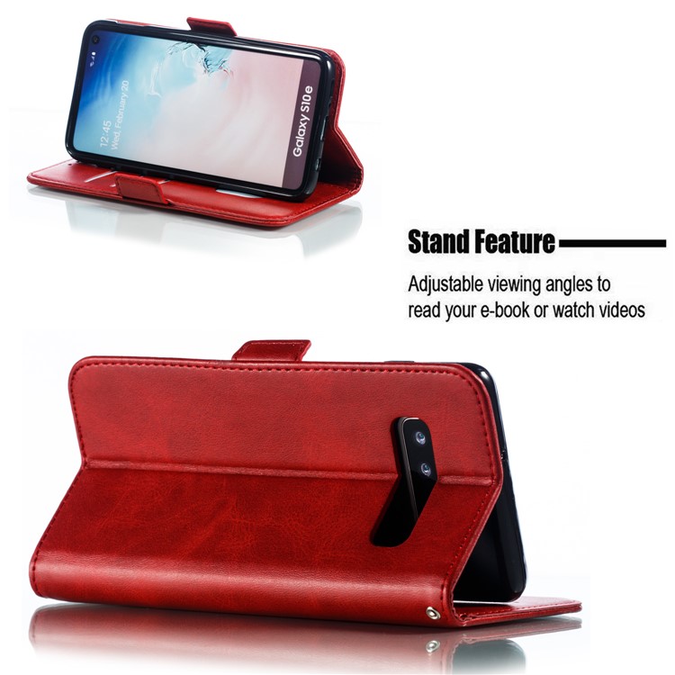 Leather Wallet Stand Flip Phone Case Cover for Samsung Galaxy S10e - Red-8