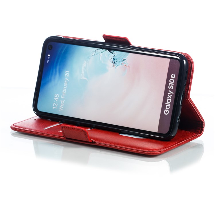 Leather Wallet Stand Flip Phone Case Cover for Samsung Galaxy S10e - Red-9