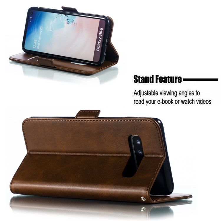 Leather Wallet Stand Flip Phone Case Cover for Samsung Galaxy S10e - Coffee-8