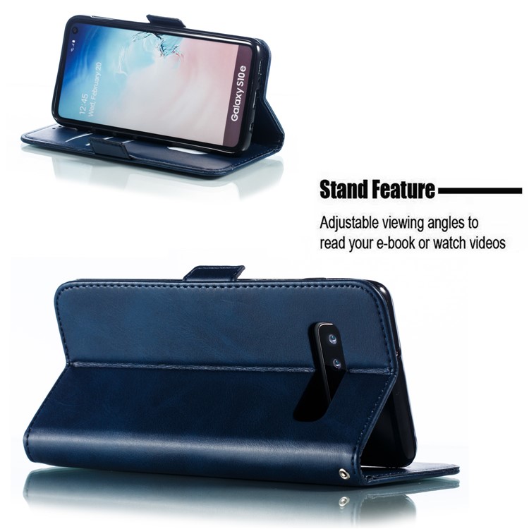 Leather Wallet Stand Flip Phone Case Cover for Samsung Galaxy S10e - Blue-8