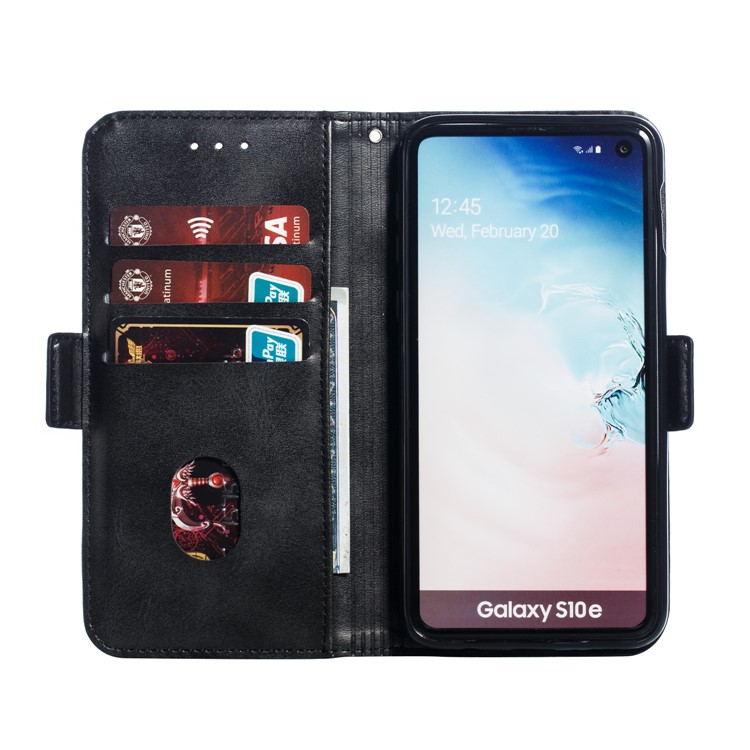 Leather Wallet Stand Flip Phone Case Cover for Samsung Galaxy S10e - Black-8