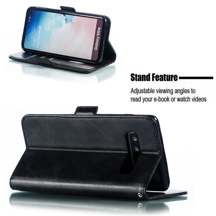 Leather Wallet Stand Flip Phone Case Cover for Samsung Galaxy S10e - Black-9