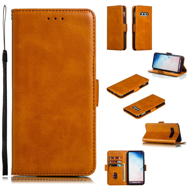 Leather Wallet Stand Flip Phone Case Cover for Samsung Galaxy S10e - Brown-1