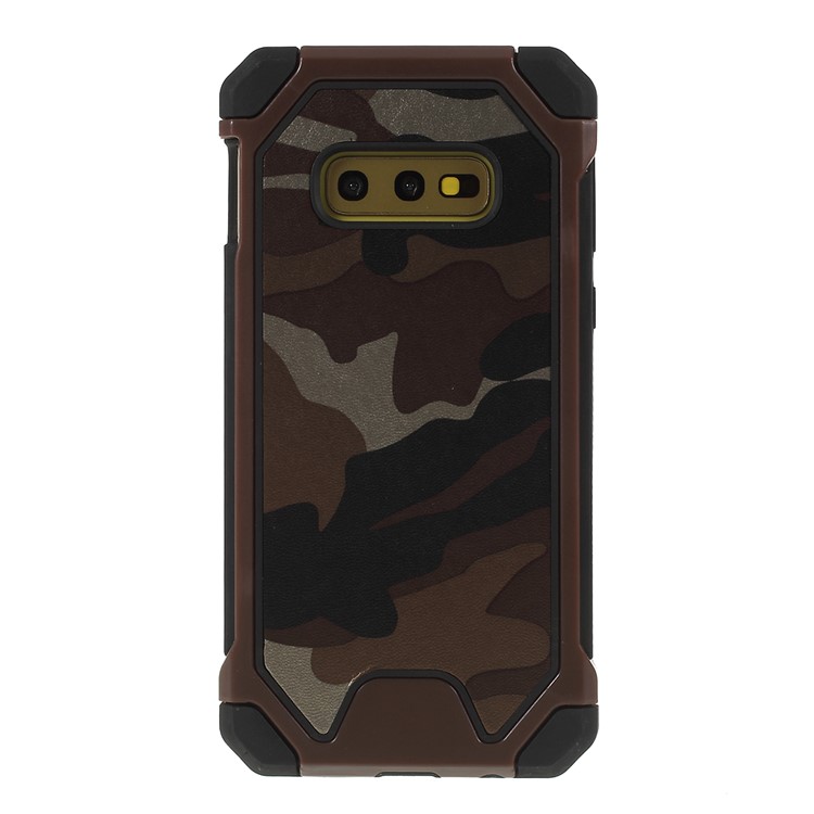 Drop-resistant Camouflage Leather Coated PC + TPU Phone Case for Samsung Galaxy S10e - Brown-1