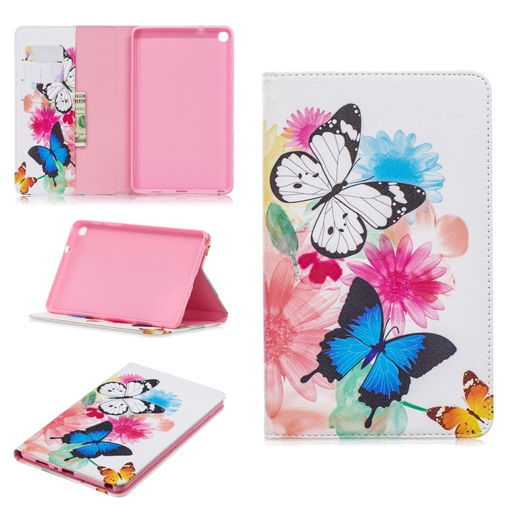 Pattern Printing Wallet Stand Leather Case for Samsung Galaxy Tab A 8.0 (2019) with S Pen P200 P205 - Vivid Butterflies-1