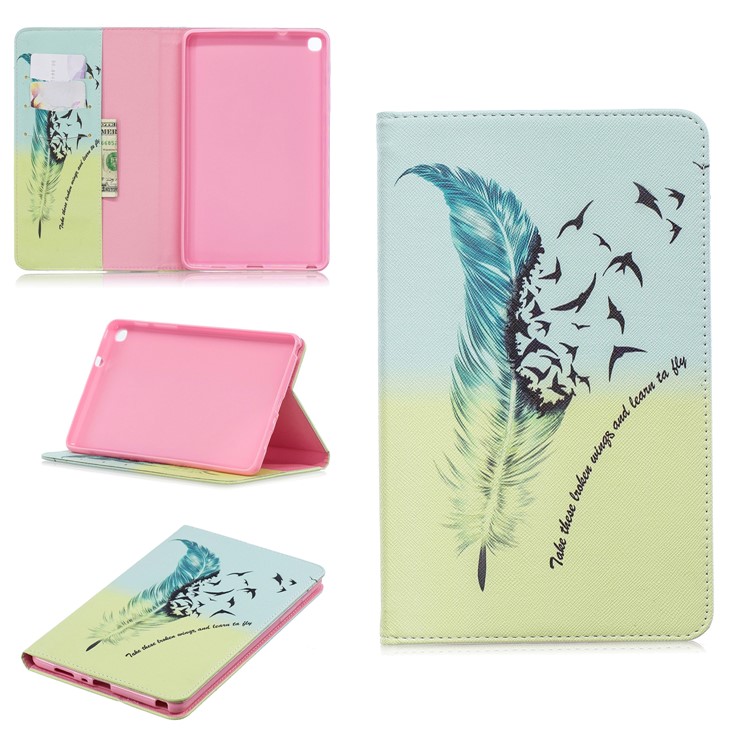 Padrão De Impressão Carteira Suporte De Couro Caso Para Samsung Galaxy Tab A 8 (2019) P200 P205 - Pena E Pássaro-1