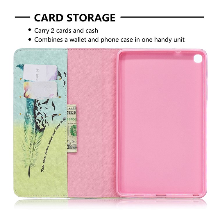 Padrão De Impressão Carteira Suporte De Couro Caso Para Samsung Galaxy Tab A 8 (2019) P200 P205 - Pena E Pássaro-6