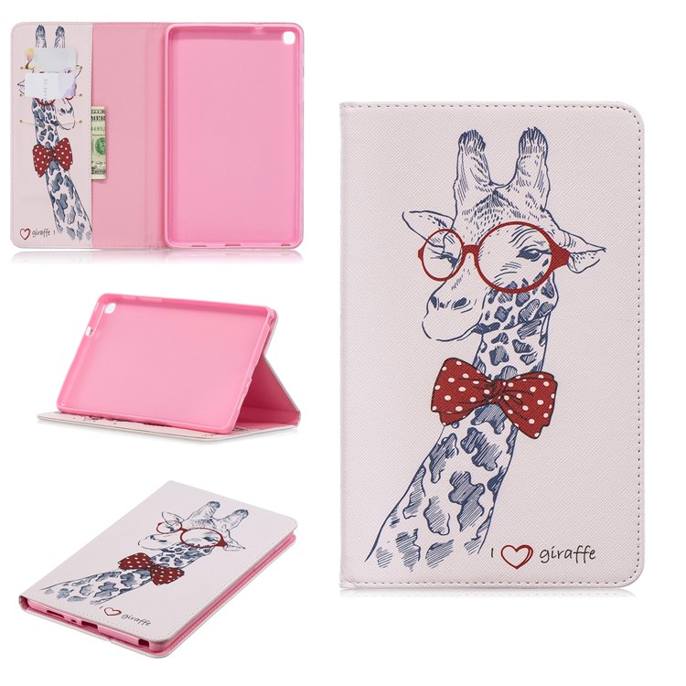 Pattern Printing Wallet Stand Leather Case for Samsung Galaxy Tab A 8.0 (2019) with S Pen P200 P205 - Giraffe Wearing Glasses-1