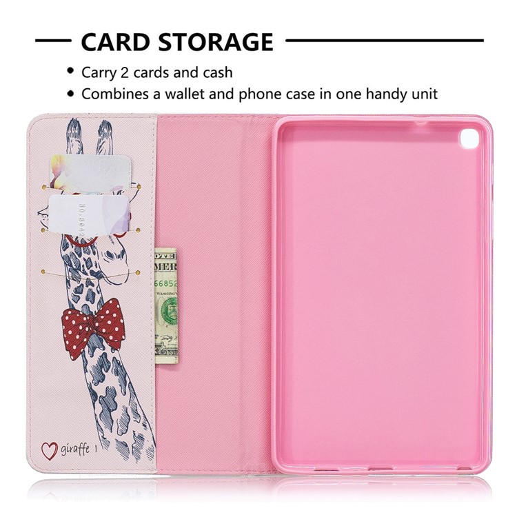 Pattern Printing Wallet Stand Leather Case for Samsung Galaxy Tab A 8.0 (2019) with S Pen P200 P205 - Giraffe Wearing Glasses-6