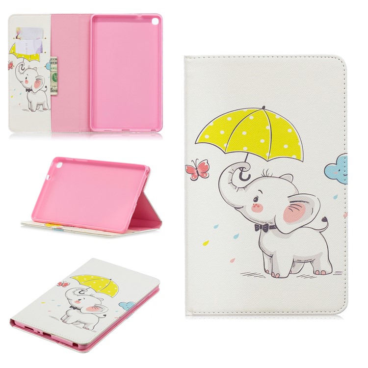 Pattern Printing Wallet Stand Leather Case for Samsung Galaxy Tab A 8.0 (2019) with S Pen P200 P205 - Elephant Holding Umbrella-1
