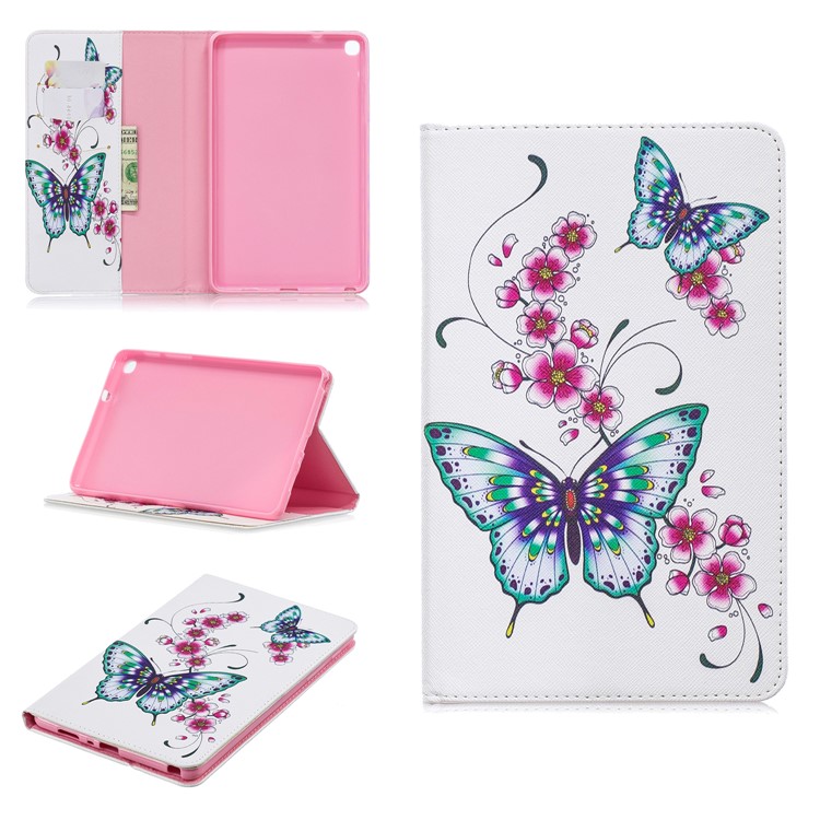 Pattern Printing Wallet Stand Leather Case for Samsung Galaxy Tab A 8.0 (2019) with S Pen P200 P205 - Butterflies and Flowers-1