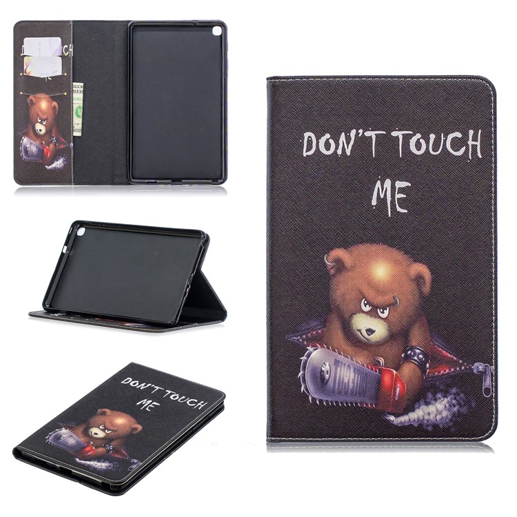 Pattern Printing Wallet Stand Leather Case for Samsung Galaxy Tab A 8.0 (2019) with S Pen P200 P205 - Brown Bear and Warning Words-1