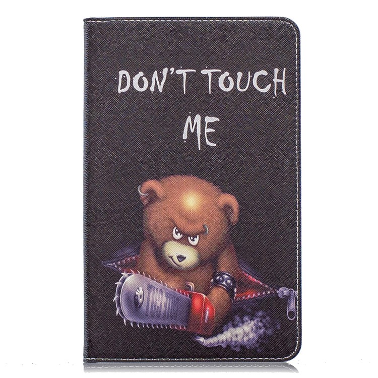 Pattern Printing Wallet Stand Leather Case for Samsung Galaxy Tab A 8.0 (2019) with S Pen P200 P205 - Brown Bear and Warning Words-2
