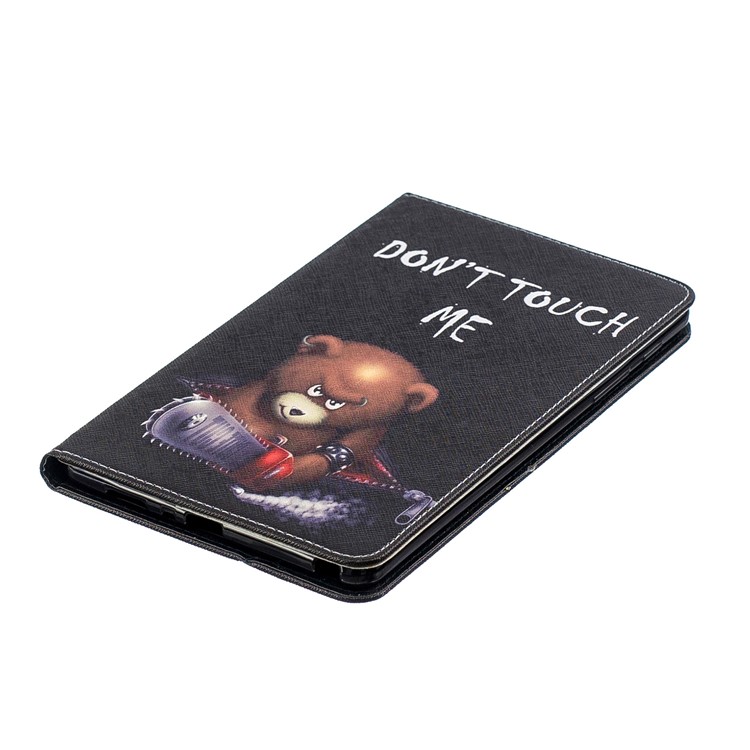 Pattern Printing Wallet Stand Leather Case for Samsung Galaxy Tab A 8.0 (2019) with S Pen P200 P205 - Brown Bear and Warning Words-4