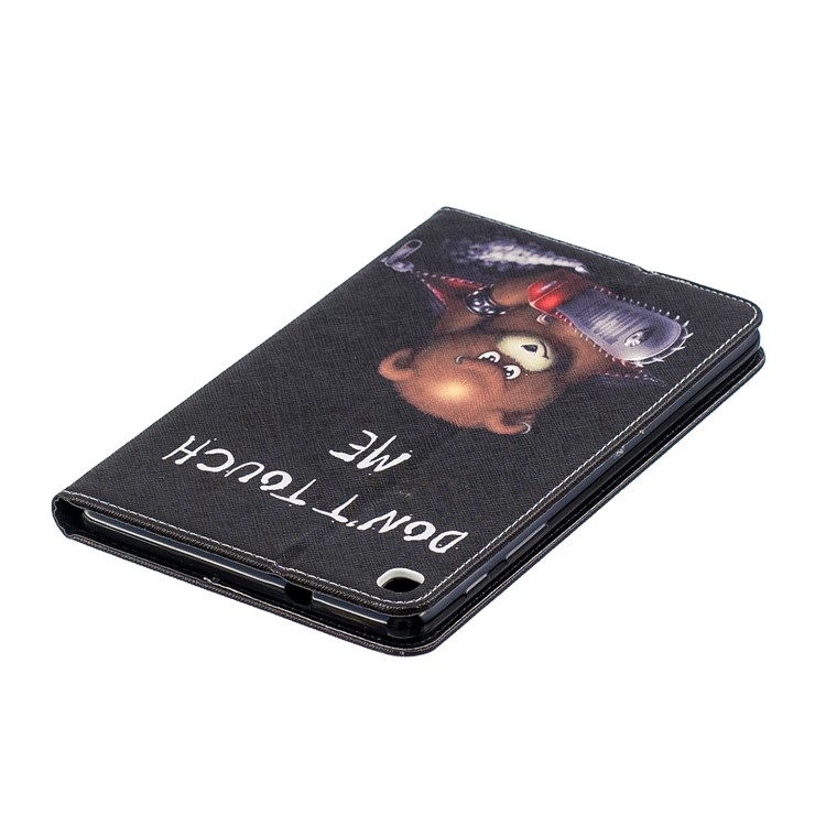 Pattern Printing Wallet Stand Leather Case for Samsung Galaxy Tab A 8.0 (2019) with S Pen P200 P205 - Brown Bear and Warning Words-5