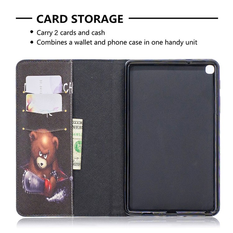 Pattern Printing Wallet Stand Leather Case for Samsung Galaxy Tab A 8.0 (2019) with S Pen P200 P205 - Brown Bear and Warning Words-6