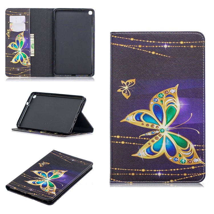 Pattern Printing Wallet Stand Leather Case for Samsung Galaxy Tab A 8.0 (2019) with S Pen P200 P205 - Golden Butterflies-1