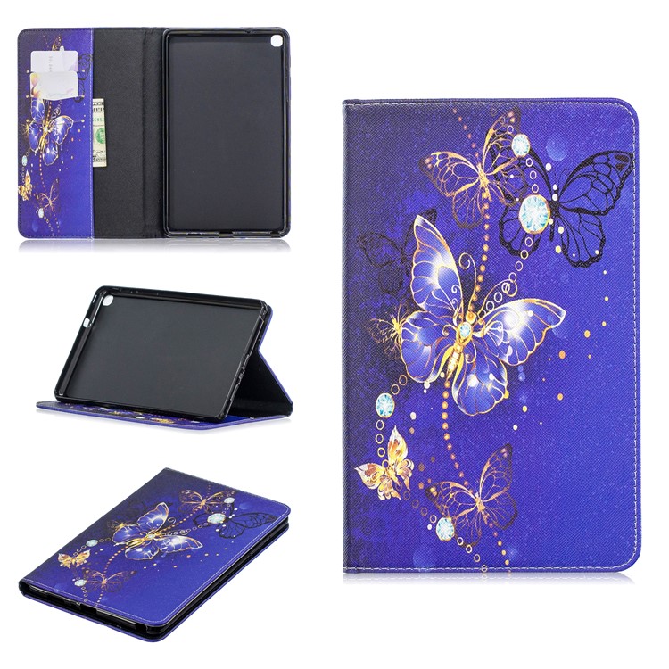 Padrão De Impressão Carteira Suporte De Couro Caso Para Samsung Galaxy Tab A 8 (2019) P200 P205 - Borboletas Roxas-1