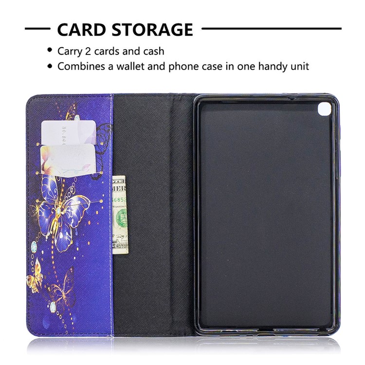 Padrão De Impressão Carteira Suporte De Couro Caso Para Samsung Galaxy Tab A 8 (2019) P200 P205 - Borboletas Roxas-6