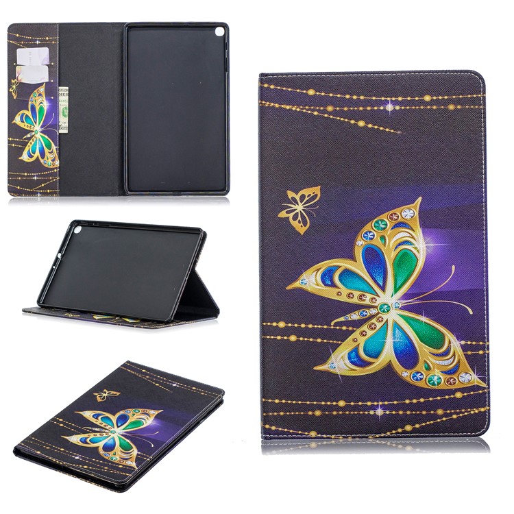 Pattern Printing Wallet Stand Leather Case for Samsung Galaxy Tab A 10.1 (2019) T510 - Golden Butterflies-1