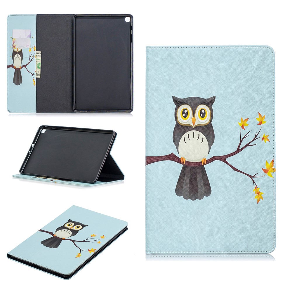 Pattern Printing Wallet Stand Leather Case for Samsung Galaxy Tab A 10.1 (2019) T510 - Owl Standing On The Branch-1