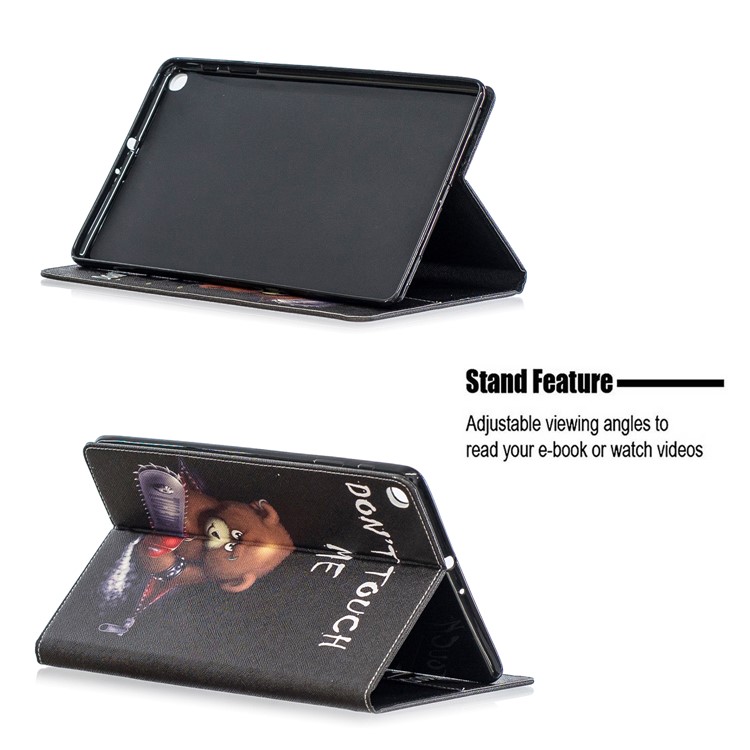 Pattern Printing Wallet Stand Leather Case for Samsung Galaxy Tab A 10.1 (2019) T510 - Brown Bear and Warning Words-7