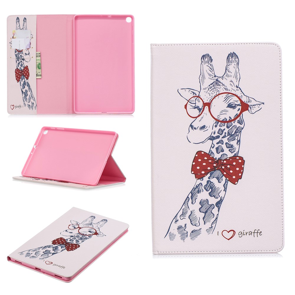 Pattern Printing Wallet Stand Leather Case for Samsung Galaxy Tab A 10.1 (2019) T510 - Giraffe Wearing Glasses-1