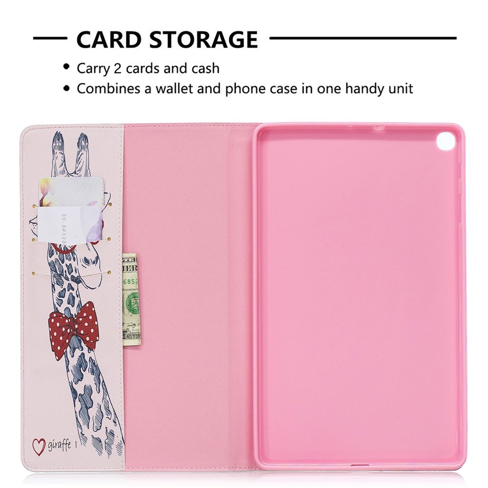 Pattern Printing Wallet Stand Leather Case for Samsung Galaxy Tab A 10.1 (2019) T510 - Giraffe Wearing Glasses-6