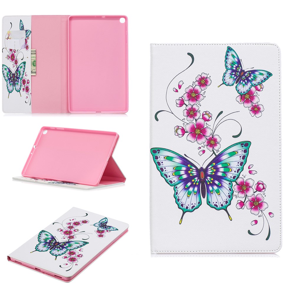 Pattern Printing Wallet Stand Leather Case for Samsung Galaxy Tab A 10.1 (2019) T510 - Butterflies and Flowers-1
